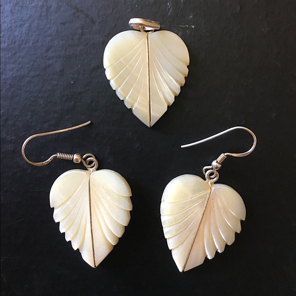 Vintage Ivory & Sterling Silver Earrings & Pendant